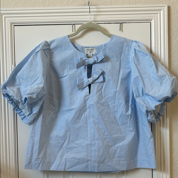kate spade Tops - NWT Kate Spade x Target Stripe Puff Short Sleeve Bow Blouse Size Large L Blue